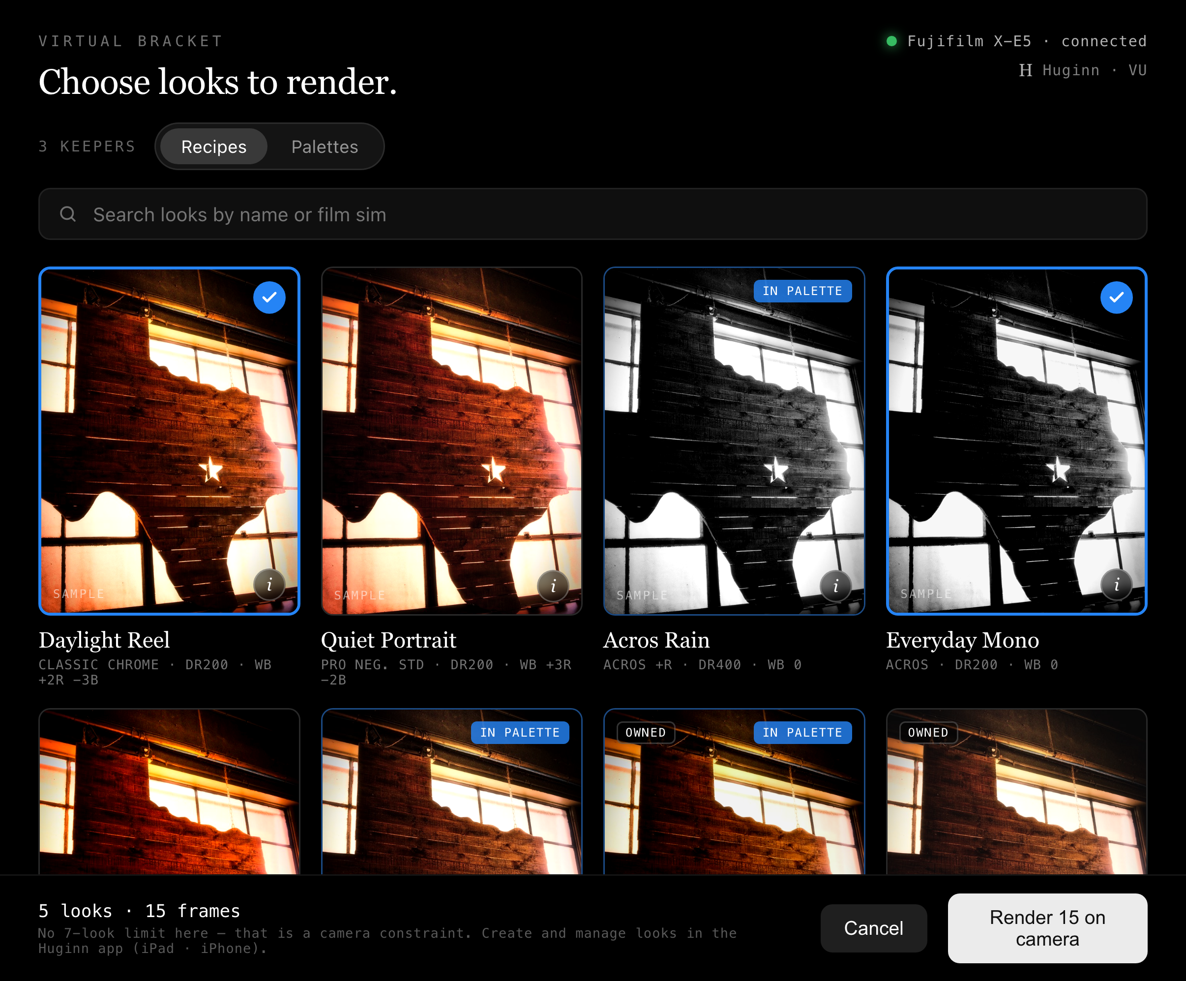 The Virtual Bracketing render queue.